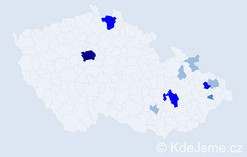 Příjmení: 'Hykelová', počet výskytů 19 v celé ČR