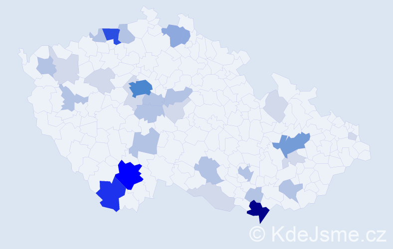 Příjmení: 'Krčka', počet výskytů 100 v celé ČR