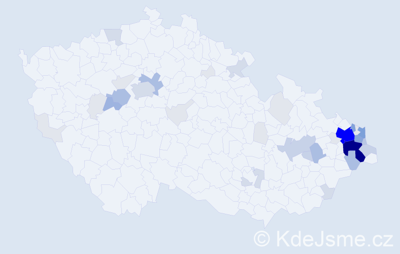 Příjmení: 'Damek', počet výskytů 150 v celé ČR