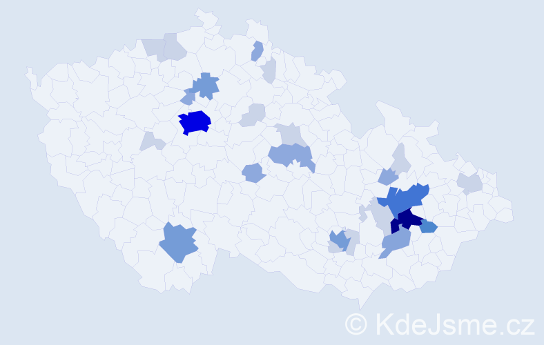 Příjmení: 'Ticháková', počet výskytů 72 v celé ČR