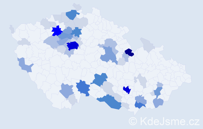 Příjmení: 'Valda', počet výskytů 174 v celé ČR