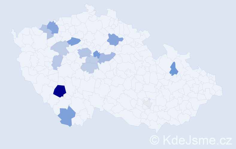 Příjmení: 'Purkrábek', počet výskytů 42 v celé ČR