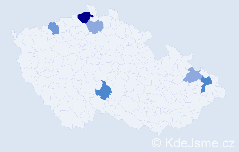 Příjmení: 'Nowák', počet výskytů 20 v celé ČR