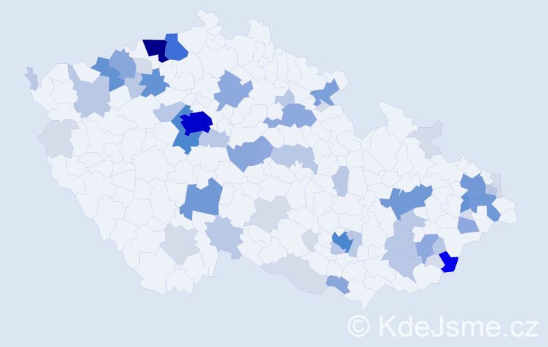 Příjmení: 'Hudek', počet výskytů 198 v celé ČR