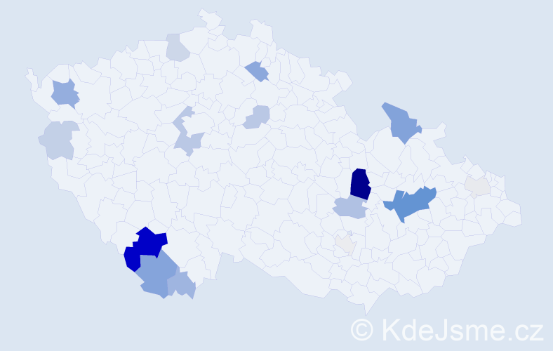 Příjmení: 'Pocklan', počet výskytů 54 v celé ČR