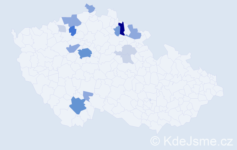 Příjmení: 'Kosáček', počet výskytů 50 v celé ČR