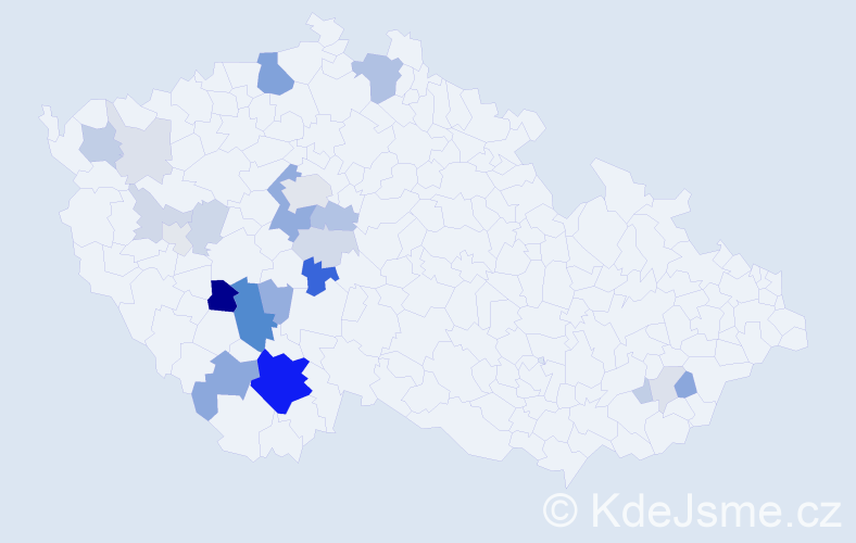 Příjmení: 'Čaloun', počet výskytů 73 v celé ČR