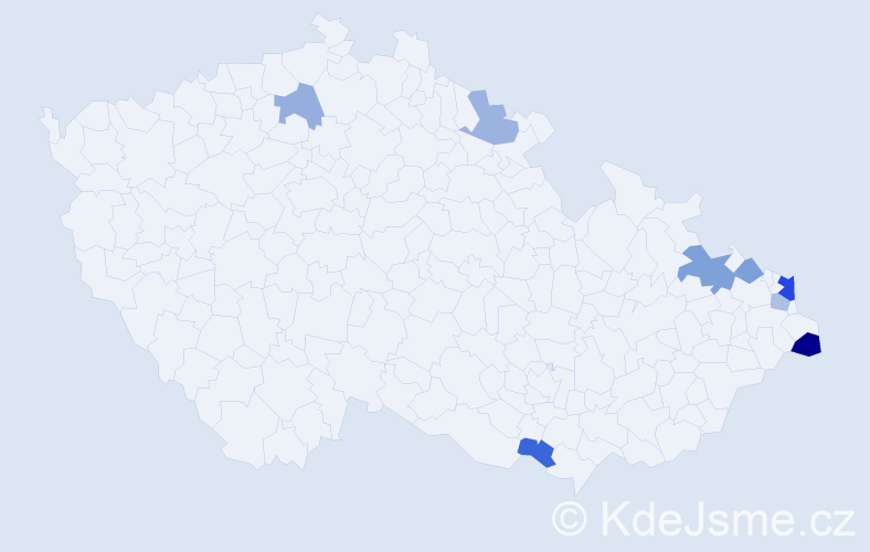 Příjmení: 'Kaczurová', počet výskytů 13 v celé ČR