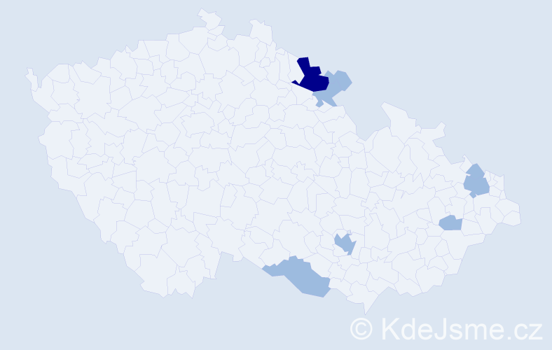 Příjmení: 'Sabev', počet výskytů 11 v celé ČR