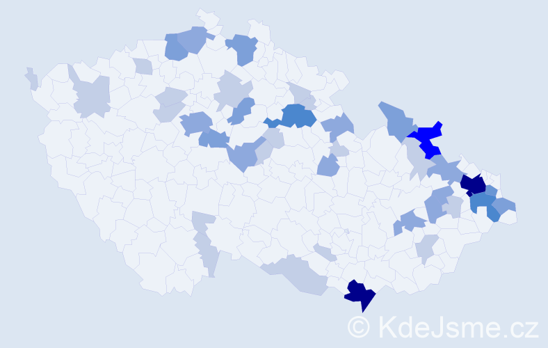 Příjmení: 'Backová', počet výskytů 98 v celé ČR