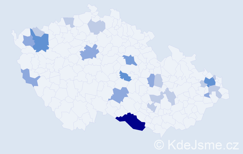 Příjmení: 'Parůžková', počet výskytů 49 v celé ČR