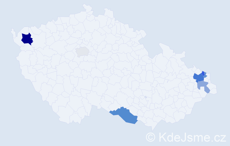 Příjmení: 'Dudziaková', počet výskytů 16 v celé ČR