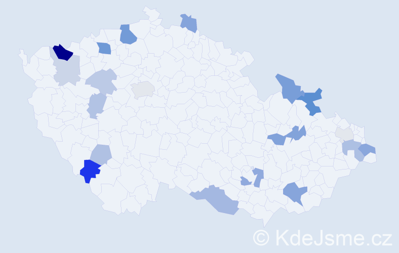 Příjmení: 'Kačmár', počet výskytů 43 v celé ČR