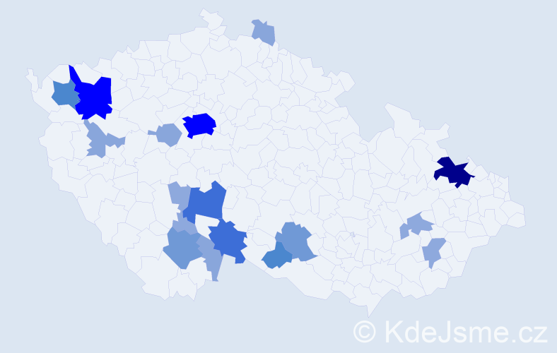 Příjmení: 'Kravar', počet výskytů 59 v celé ČR
