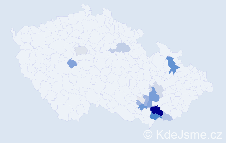 Příjmení: 'Flajzarová', počet výskytů 39 v celé ČR