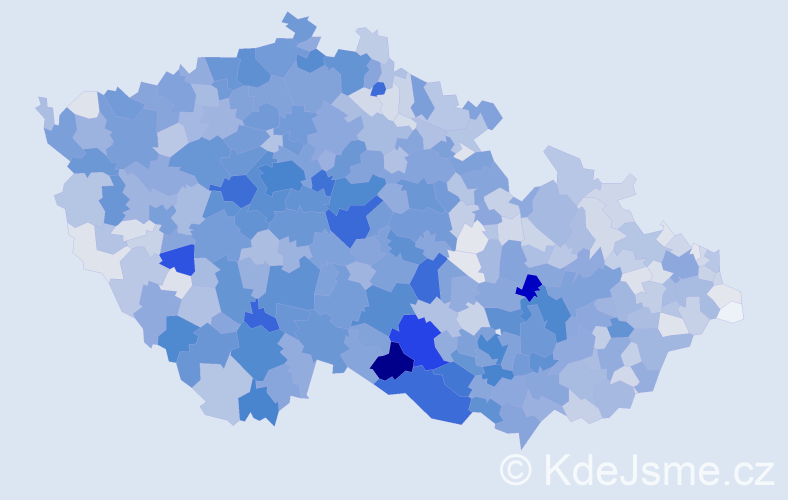 Příjmení: 'Růžička', počet výskytů 9666 v celé ČR
