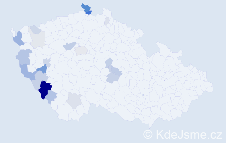 Příjmení: 'Čácha', počet výskytů 61 v celé ČR