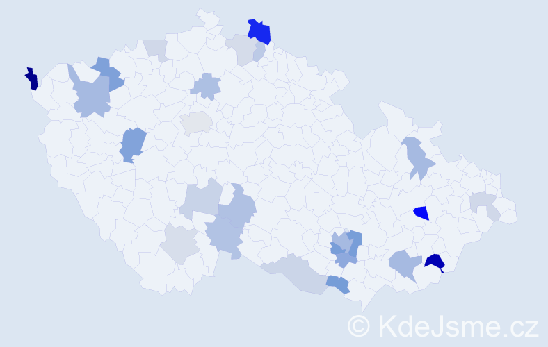 Příjmení: 'Medvěd', počet výskytů 44 v celé ČR