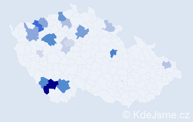 Příjmení: 'Tišler', počet výskytů 42 v celé ČR