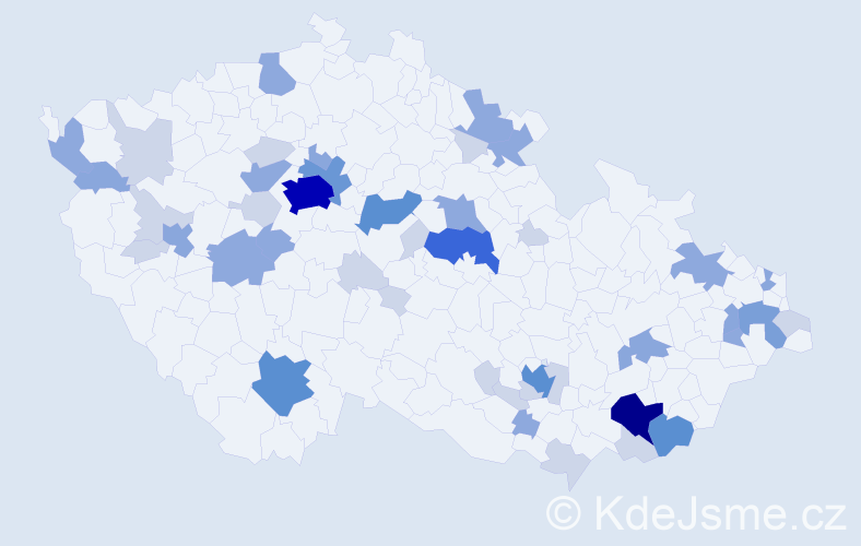 Příjmení: 'Klauda', počet výskytů 124 v celé ČR