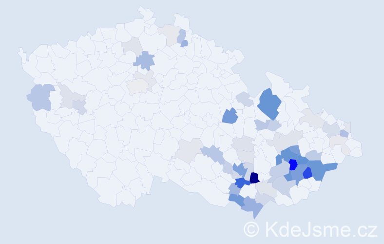 Příjmení: 'Kunderová', počet výskytů 189 v celé ČR