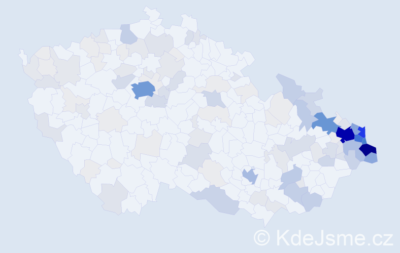 Příjmení: 'Franek', počet výskytů 663 v celé ČR