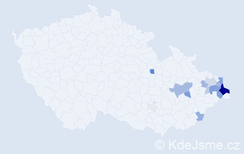 Příjmení: 'Kaczmarczyková', počet výskytů 45 v celé ČR