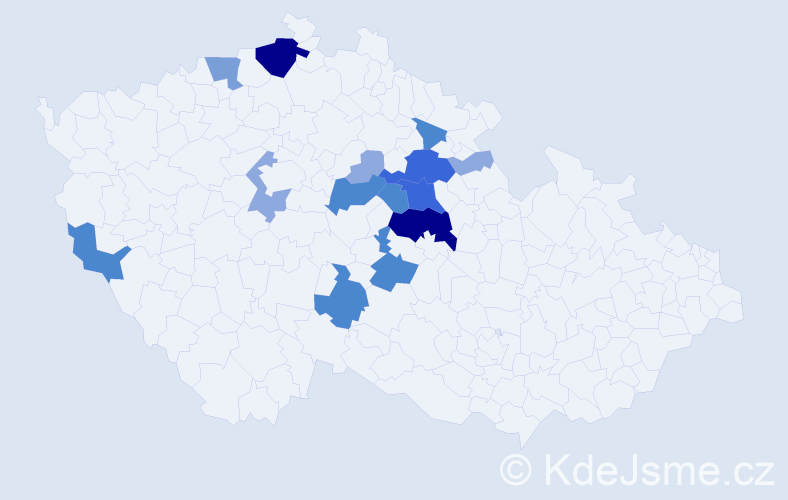 Příjmení: 'Knická', počet výskytů 45 v celé ČR