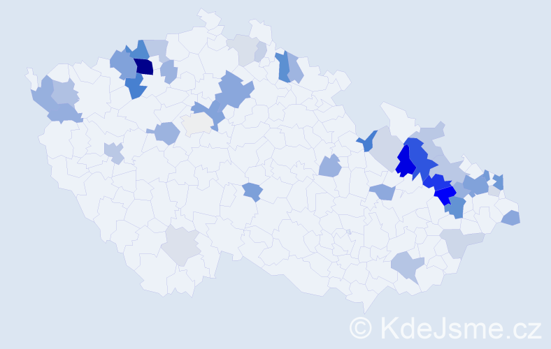 Příjmení: 'Brisudová', počet výskytů 103 v celé ČR