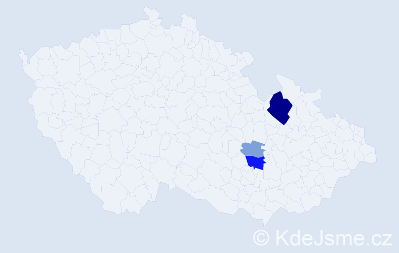 Příjmení: 'Vykonal', počet výskytů 9 v celé ČR