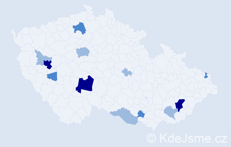 Příjmení: 'Mášek', počet výskytů 25 v celé ČR