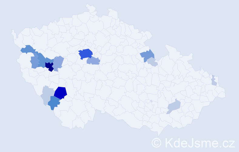 Příjmení: 'Kouřim', počet výskytů 53 v celé ČR