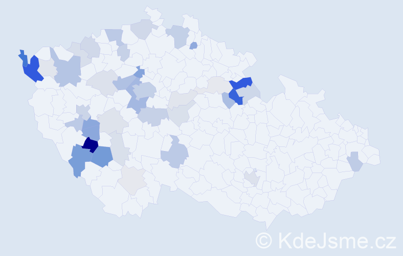 Příjmení: 'Kába', počet výskytů 127 v celé ČR
