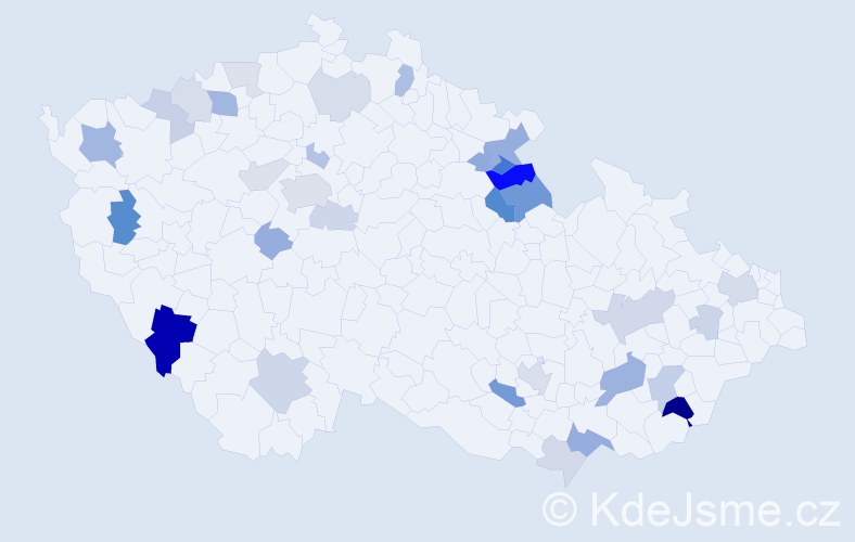 Příjmení: 'Uherová', počet výskytů 74 v celé ČR