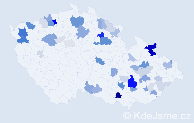 Příjmení: 'Mihoková', počet výskytů 144 v celé ČR