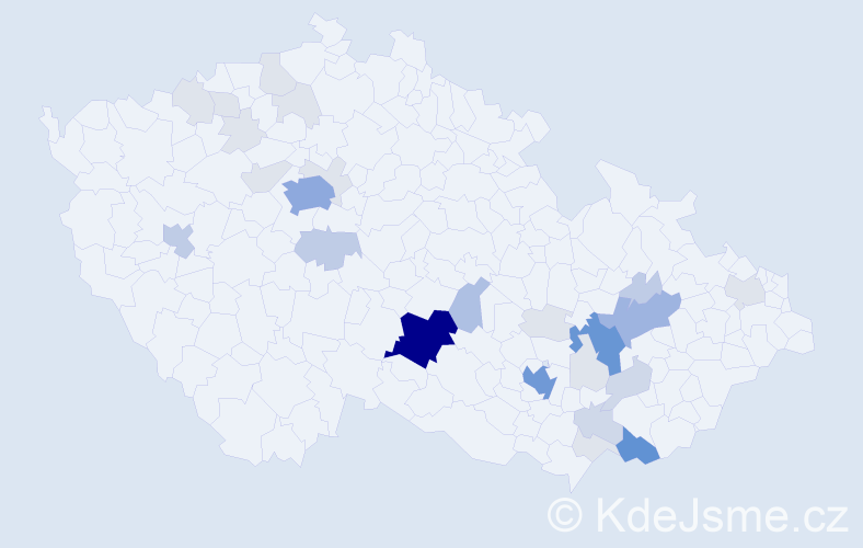 Příjmení: 'Vorálek', počet výskytů 102 v celé ČR