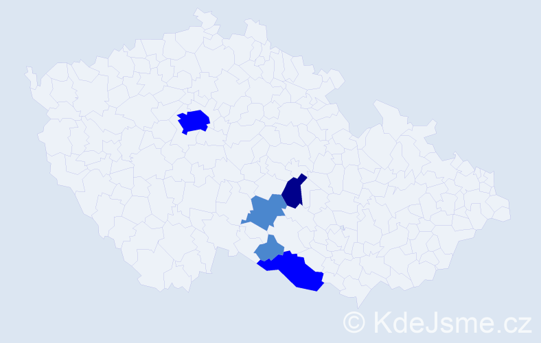 Příjmení: 'Čahák', počet výskytů 9 v celé ČR