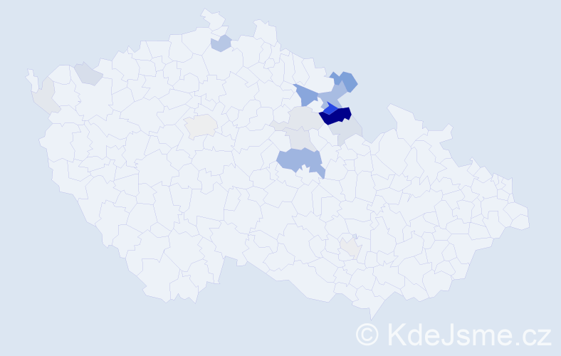 Příjmení: 'Práza', počet výskytů 54 v celé ČR