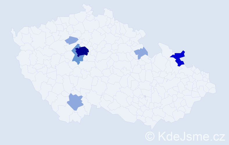 Příjmení: 'Hud', počet výskytů 21 v celé ČR