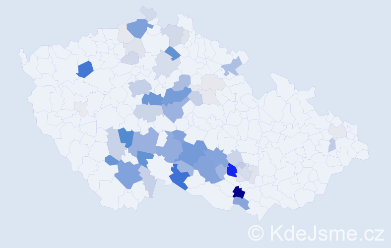 Příjmení: 'Volavka', počet výskytů 188 v celé ČR