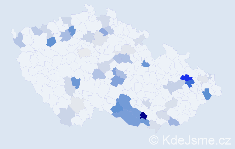 Příjmení: 'Zelenák', počet výskytů 95 v celé ČR