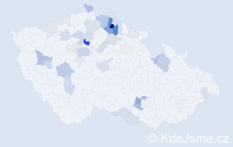 Příjmení: 'Hádek', počet výskytů 210 v celé ČR