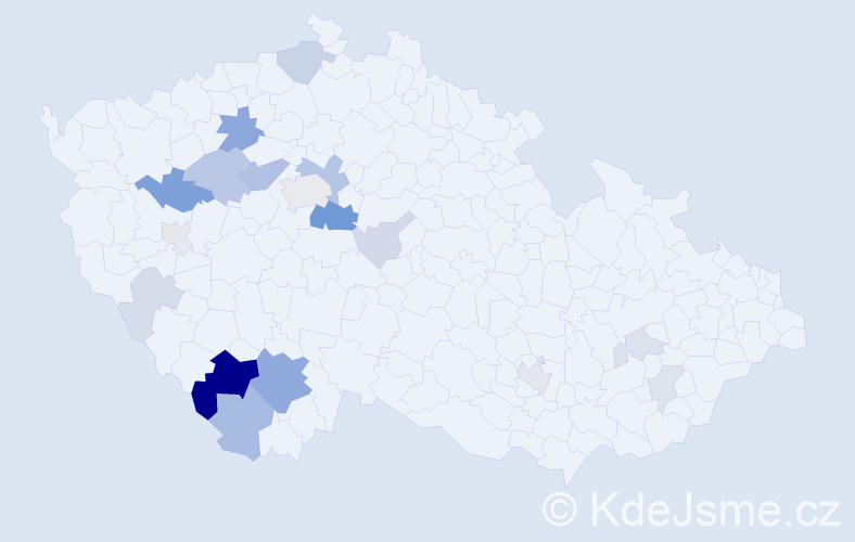 Příjmení: 'Pořádek', počet výskytů 53 v celé ČR