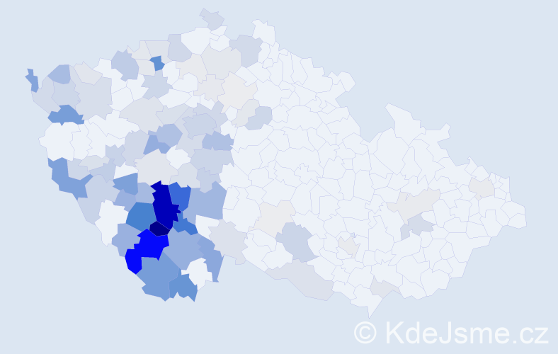 Příjmení: 'Velková', počet výskytů 405 v celé ČR