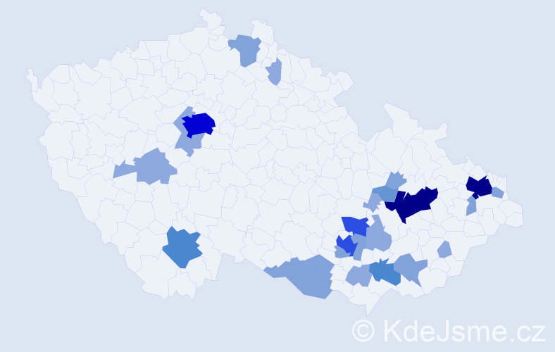 Příjmení: 'Jevický', počet výskytů 68 v celé ČR
