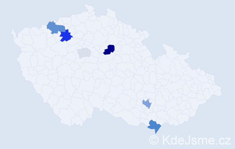 Příjmení: 'Prelcová', počet výskytů 8 v celé ČR