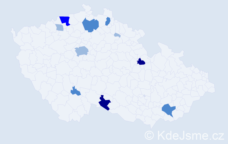 Příjmení: 'Kaucová', počet výskytů 22 v celé ČR