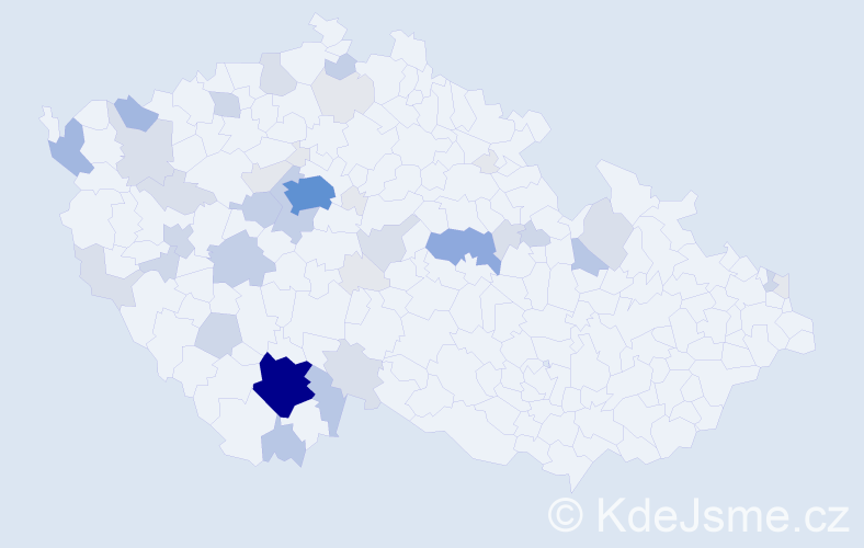 Příjmení: 'Kubata', počet výskytů 156 v celé ČR