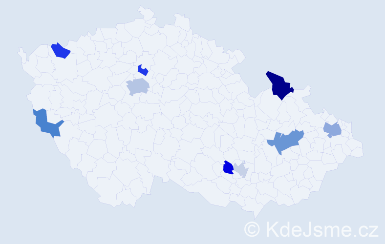 Příjmení: 'Hutka', počet výskytů 15 v celé ČR