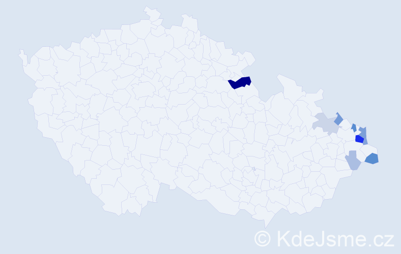 Příjmení: 'Kiszka', počet výskytů 43 v celé ČR